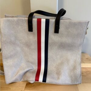 Moda Luxe Gray Tote with Tricolor Stripe